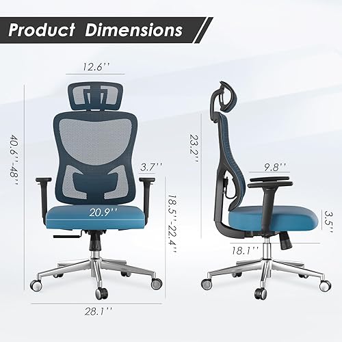Miniatura 3 de Ergonomic Office Chair Mesh Computer Chair with Adjustable Lumbar Support Headrest 350lb Capacity 3D Armrests Navy Blue Swivel Computer Chair Sponge