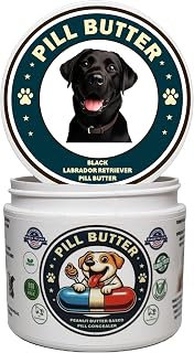 Black Labrador Retriever Dog Treats to Wrap Pills (+100 Breeds) Jar of Non-Sticky Moldable Paste Made of Real Human Grade Dog Peanut Butter Treat, Food or Gift to Hide Dogs Pills (60 Servings)