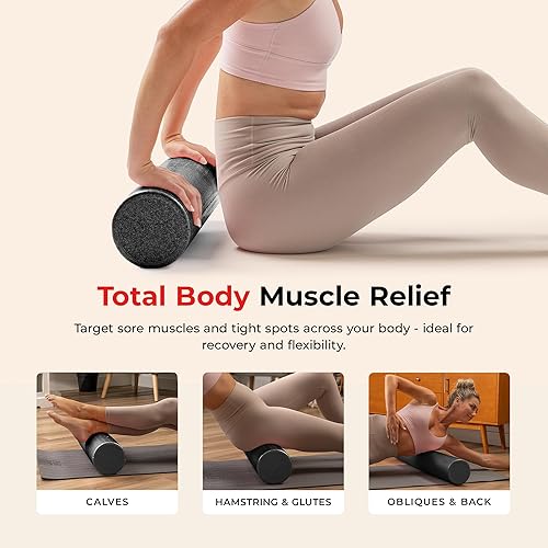 Miniatura 3 de Sunny Health & Fitness Rodillo de espuma de alta densidad de 12" a 36", para estiramiento y recuperación muscular - Negro, azul, rosa