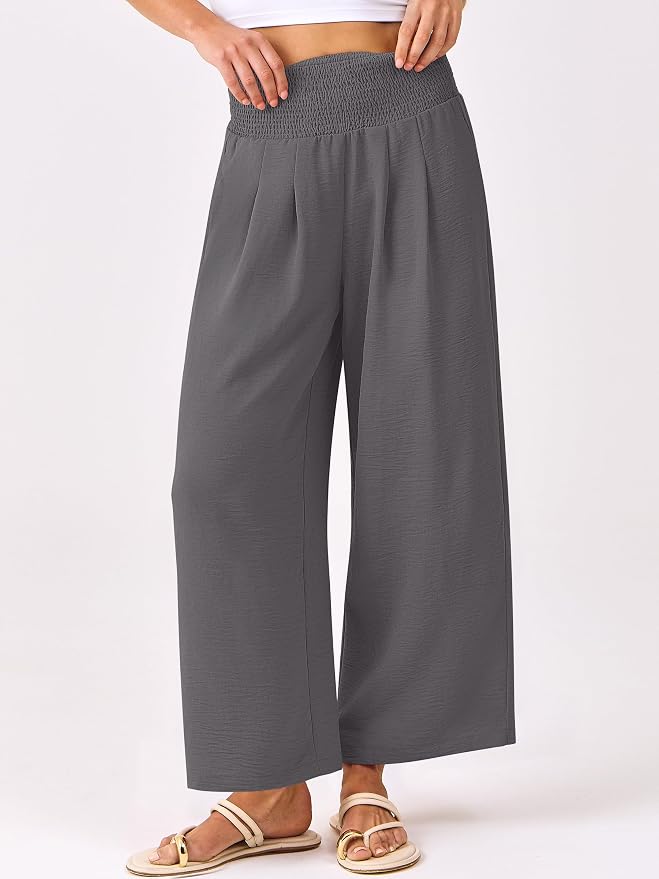 High-waisted flowy gray palazzo pants women wide leg outfit