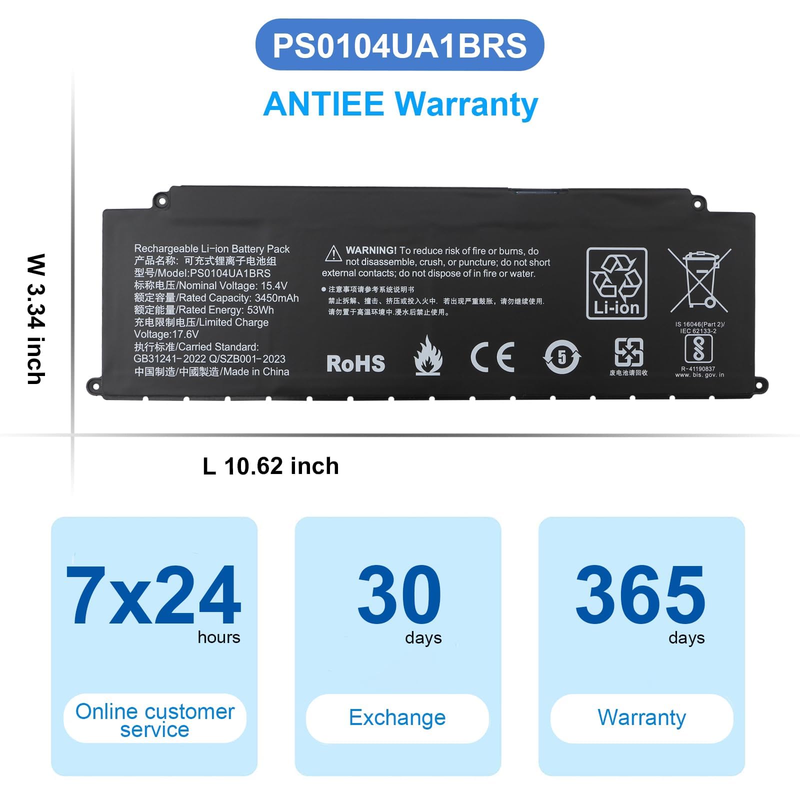 AntiEE 53Wh PS0104UA1BRS - Batería portátil compatible con Toshiba Dynabook U30 Tecra A40-J-12E A50-J Portege X40-K SeriesG 71C000ML110 P000834200 15,4 V