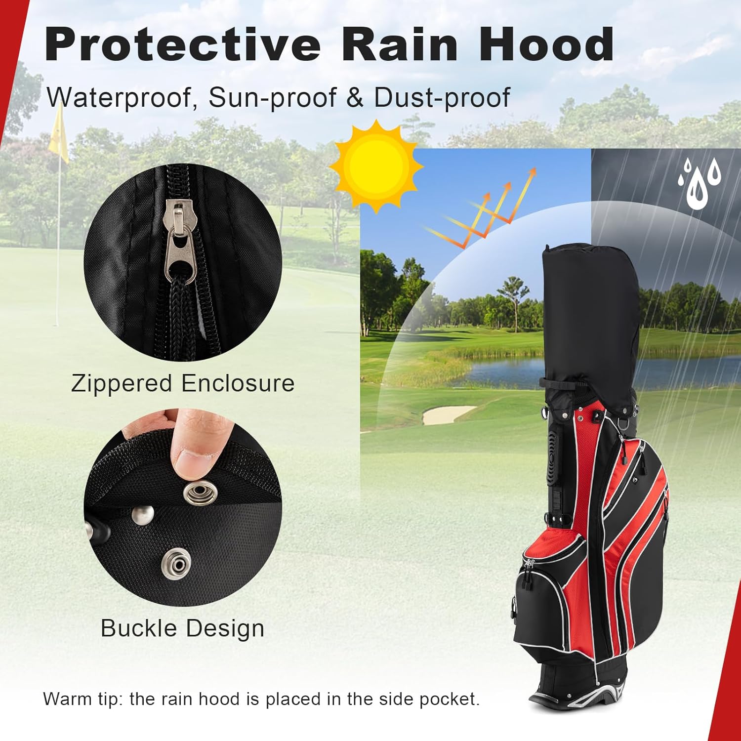 KOTEK Stand Golf Bag, 6-Way Divider Top Golf Bag with Stand, 8 Pockets, Rain Hood, Dual Strap Systems & Umbrella Holder, Lightweight Golf Club Bag for Men Women