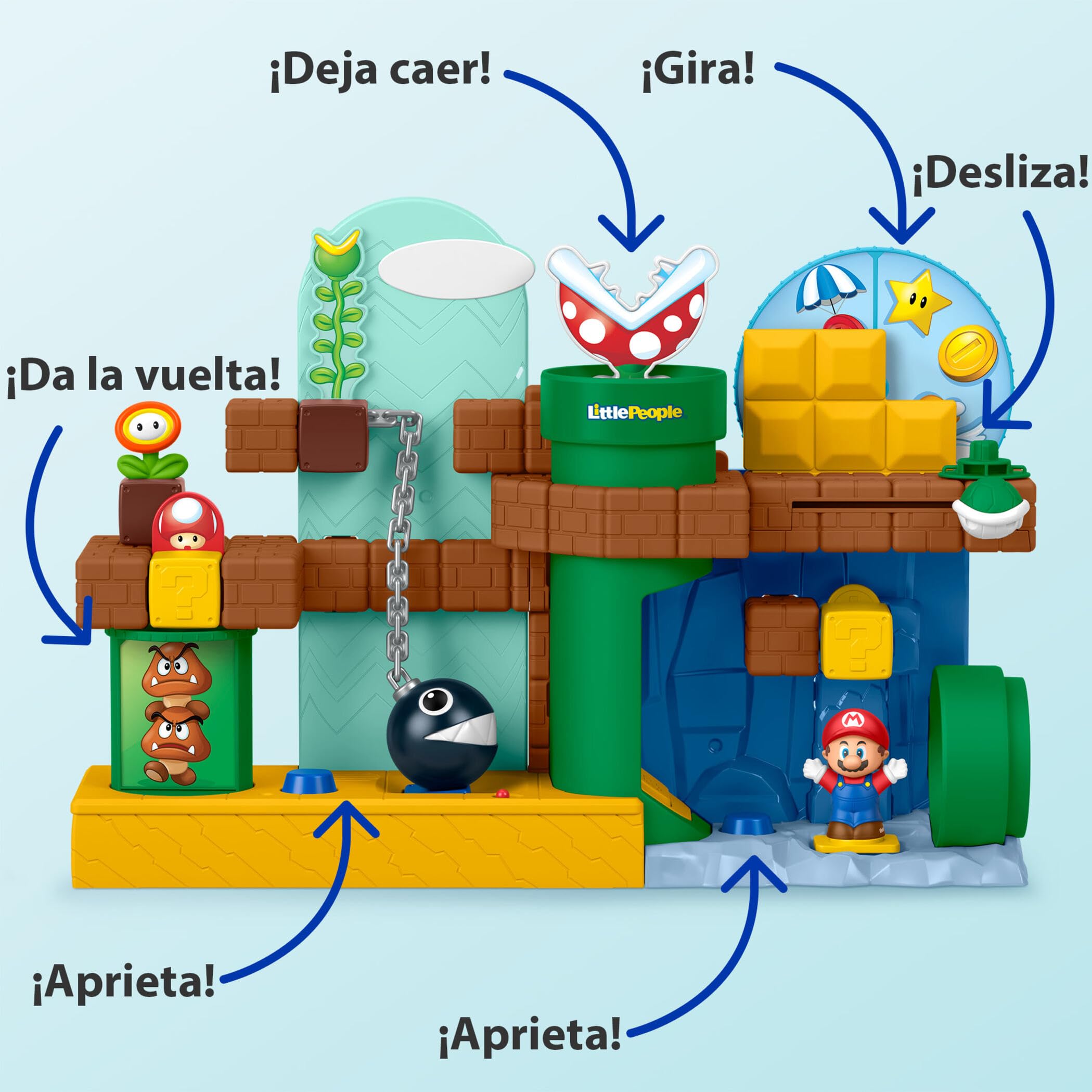 Fisher-Price Little People Mi Aventura con Mario | Set de juego con figura de Mario y 1 accesorio, sonidos, actividades y motricidad fina, +18 meses, JHG61