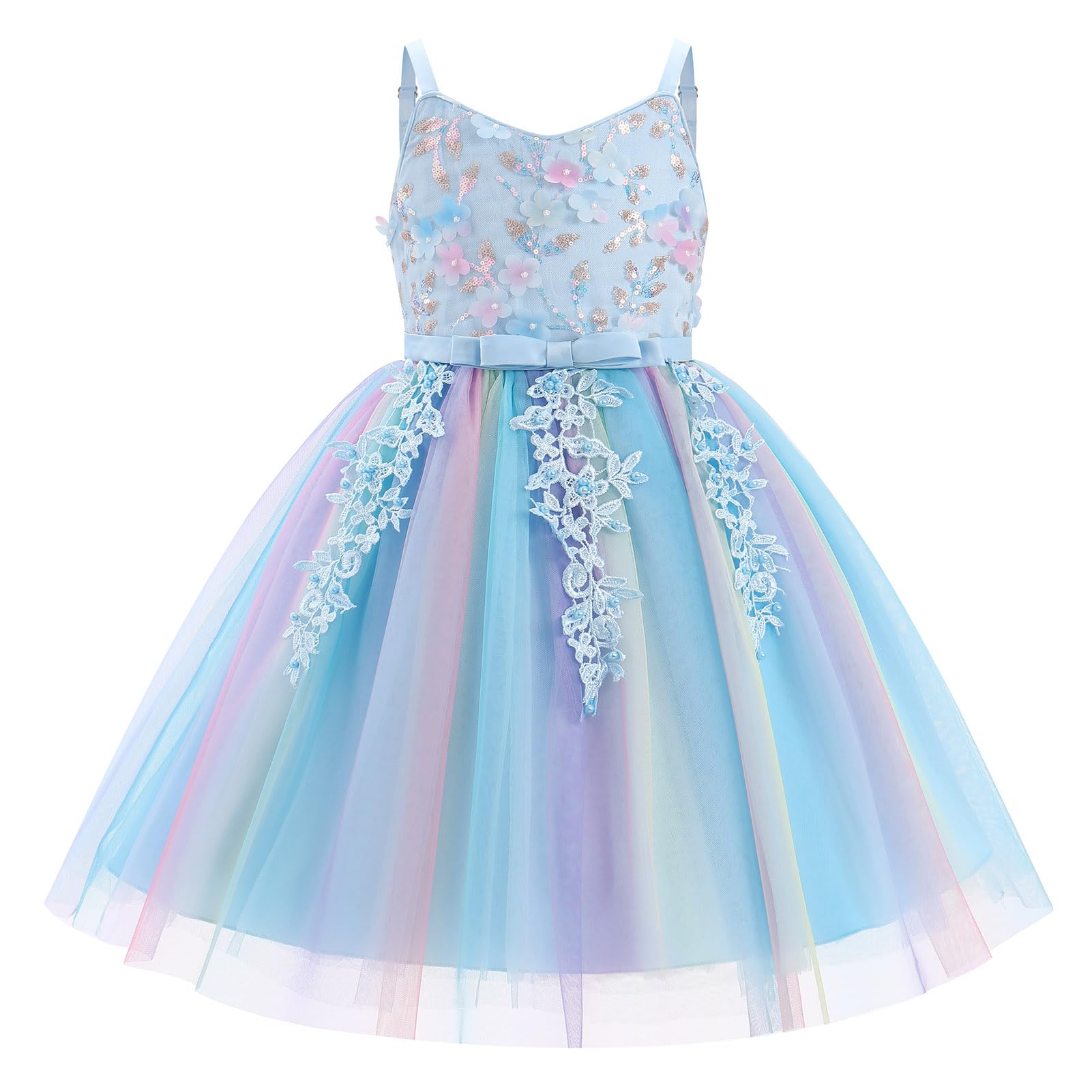 IMEKIS Regenbogen-Tüll-Geburtstagskleid für Kleinkinder, kleine Mädchen, Blumenkleid für Hochzeit, Ostern, Festzug, 2–7 Jahre