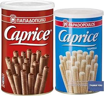 Caprice Papadopoulos Wafers 300g & Crispy Wafer Rolls with Vanilla Cream Filling 250g - Delicious Snack Bundle