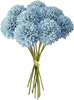 Artificielles Hortensia Fleurs 12 Pièces Fleurs Artificielles en Boule de Chrysanthème Soie Hortensia Bouquet Fleurs Artificielles,pour La Maison Garden Party Office Décoration(Bleu Clair)