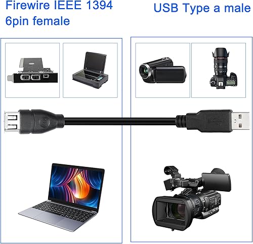 Miniatura 3 de MEIRIYFA Firewire 1394 - Cable adaptador de 6 pines a USB, Firewire IEEE 1394 de 6 pines hembra a USB 2.0 tipo A macho cable convertidor de