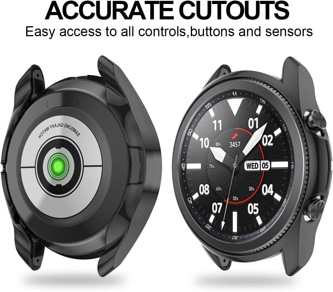 2 Pack Case for Samsung Galaxy Watch 3 45mm, Haojavo Hard PC Protector Slim Shock-Proof Cover All-Around Protective Bumper Shell for Samsung Galaxy Watch 3 45mm Smartwatch Bands Accessories