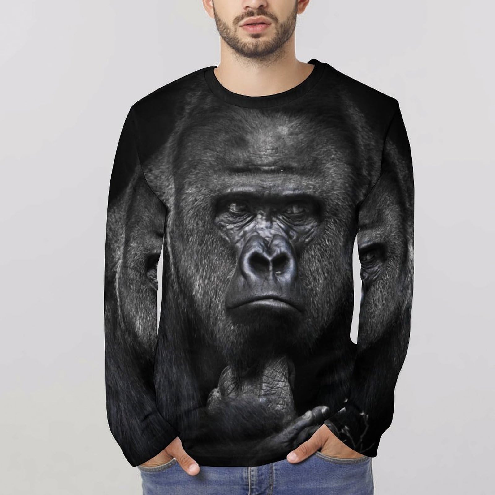 Amazon.co.jp: メンズ ロングTシャツ 考えてるゴリラ 長袖Tシャツ