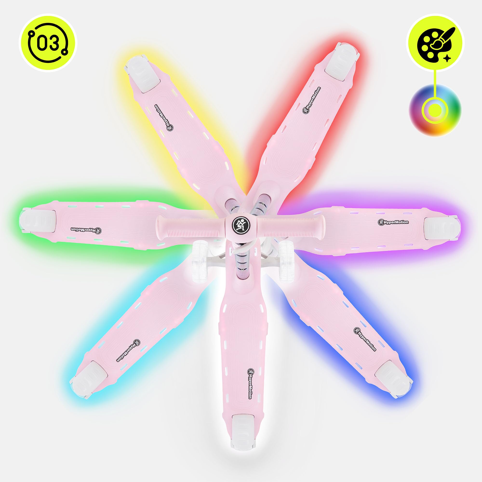 HyperMotion- Monopattino a tre ruote per bambini, 3-8 anni, con illuminazione