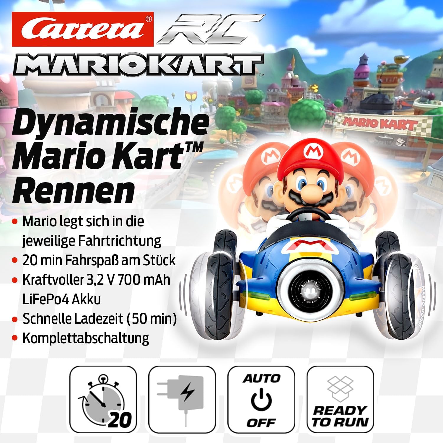 Image showing Mario leaning in the Mach 8 Kart, highlighting dynamic figure motion.