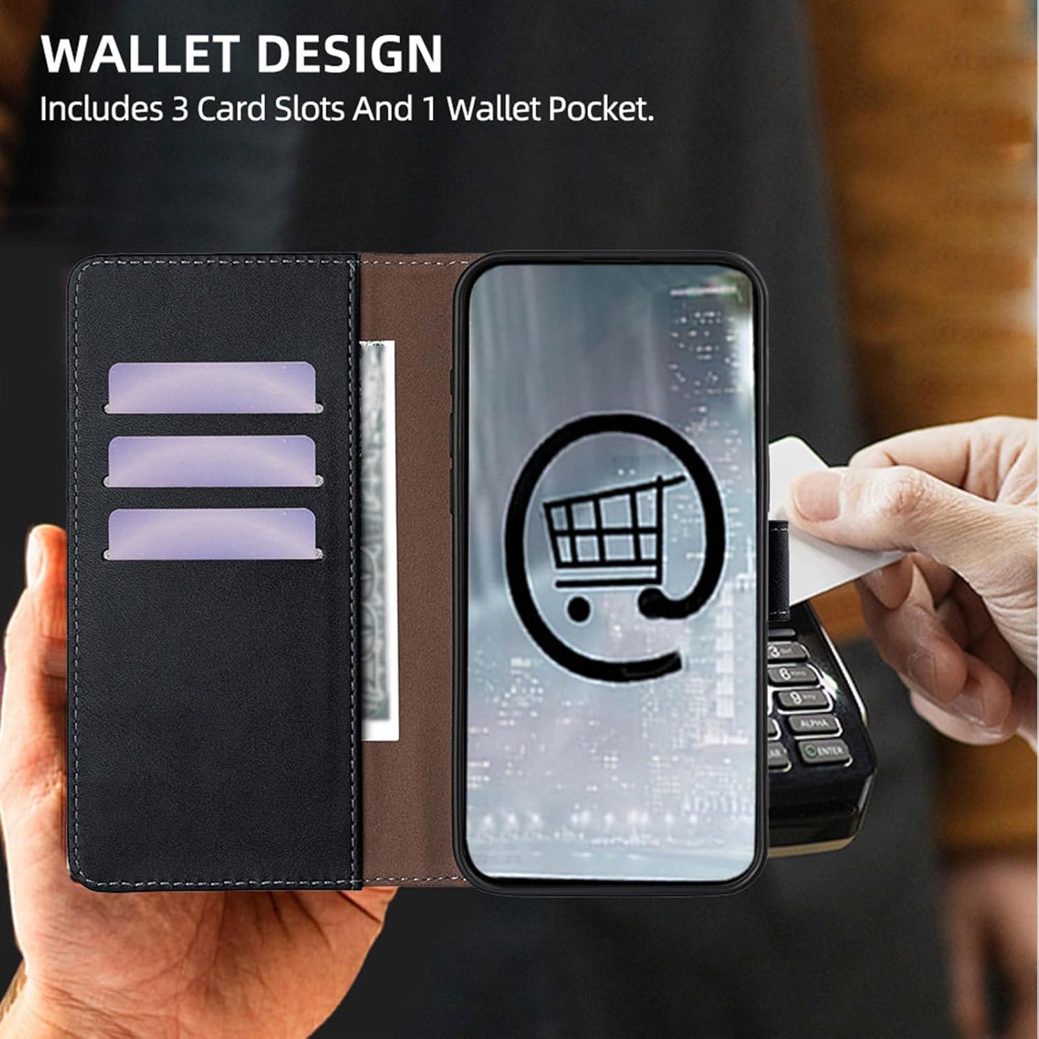 for Samsung Galaxy A16 5G Wallet Case with RFID Blocking Card Holder Kickstand, PU Leather Protective Cover Women Men for Samsung A16 (Black) - Image 2