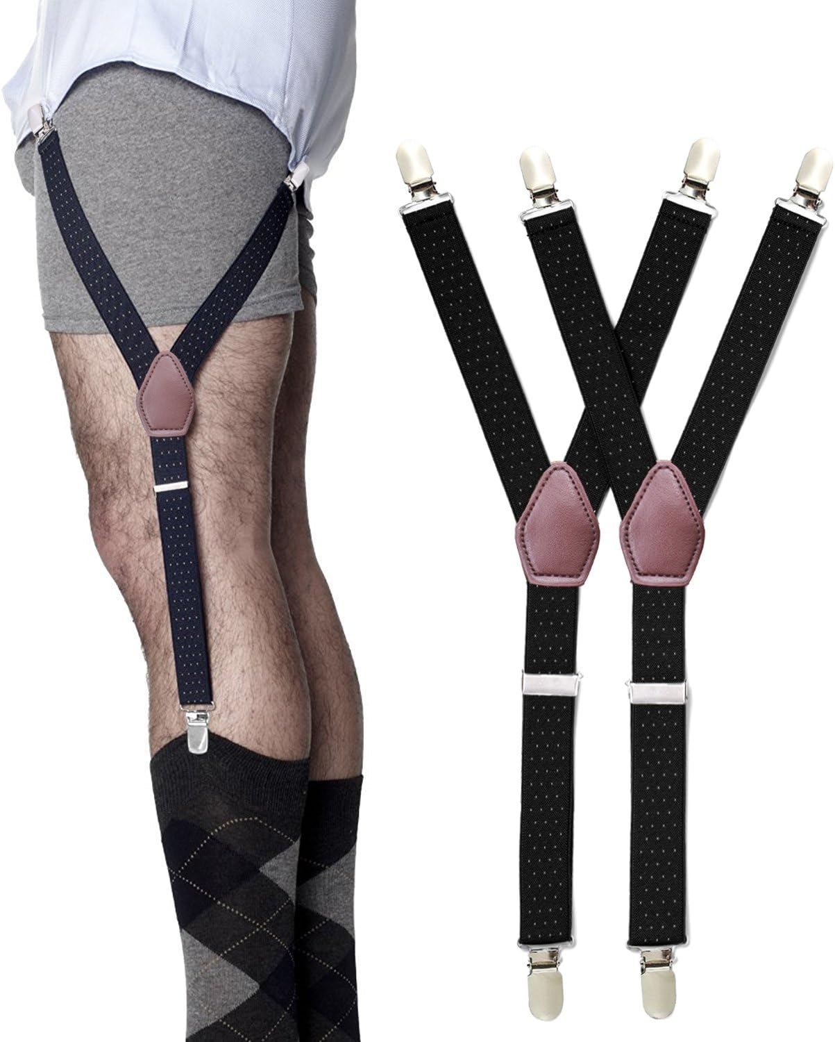 Y-Style Shirt Stays For Men with Non-Slip Locking Clamps and Adjustable Elastic Straps