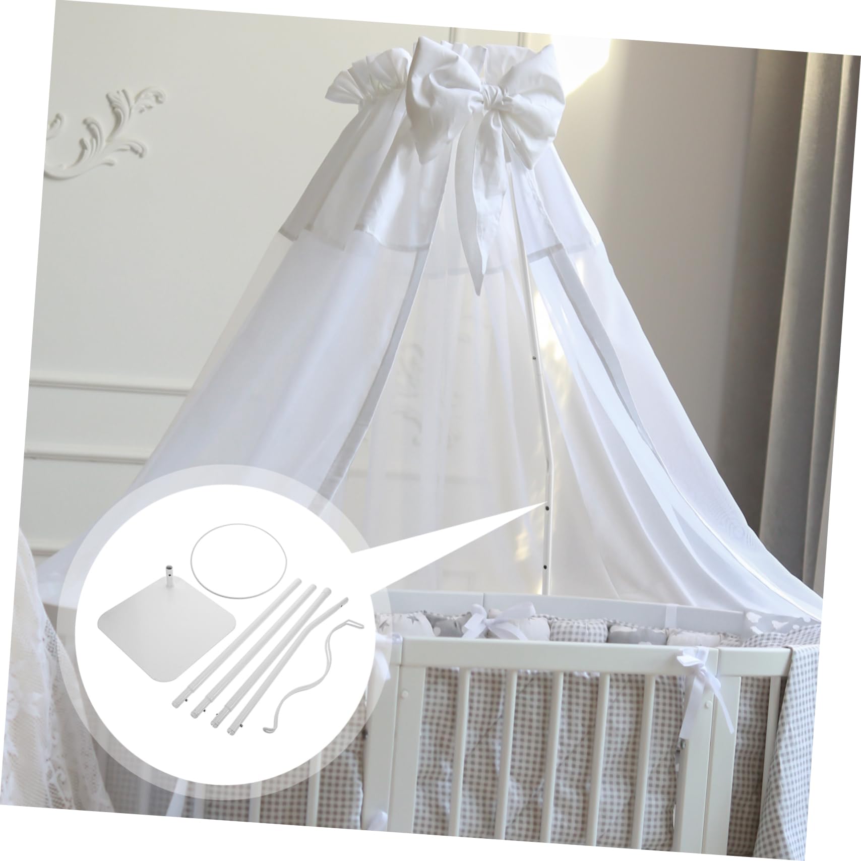 Babybett Moskitonetz Ständer Verstellbar aus Eisen in Weiß | Kinderbett und Wiege, Einfacher Aufbau, Heim und Kinderzimmer, Passend für Baldachin