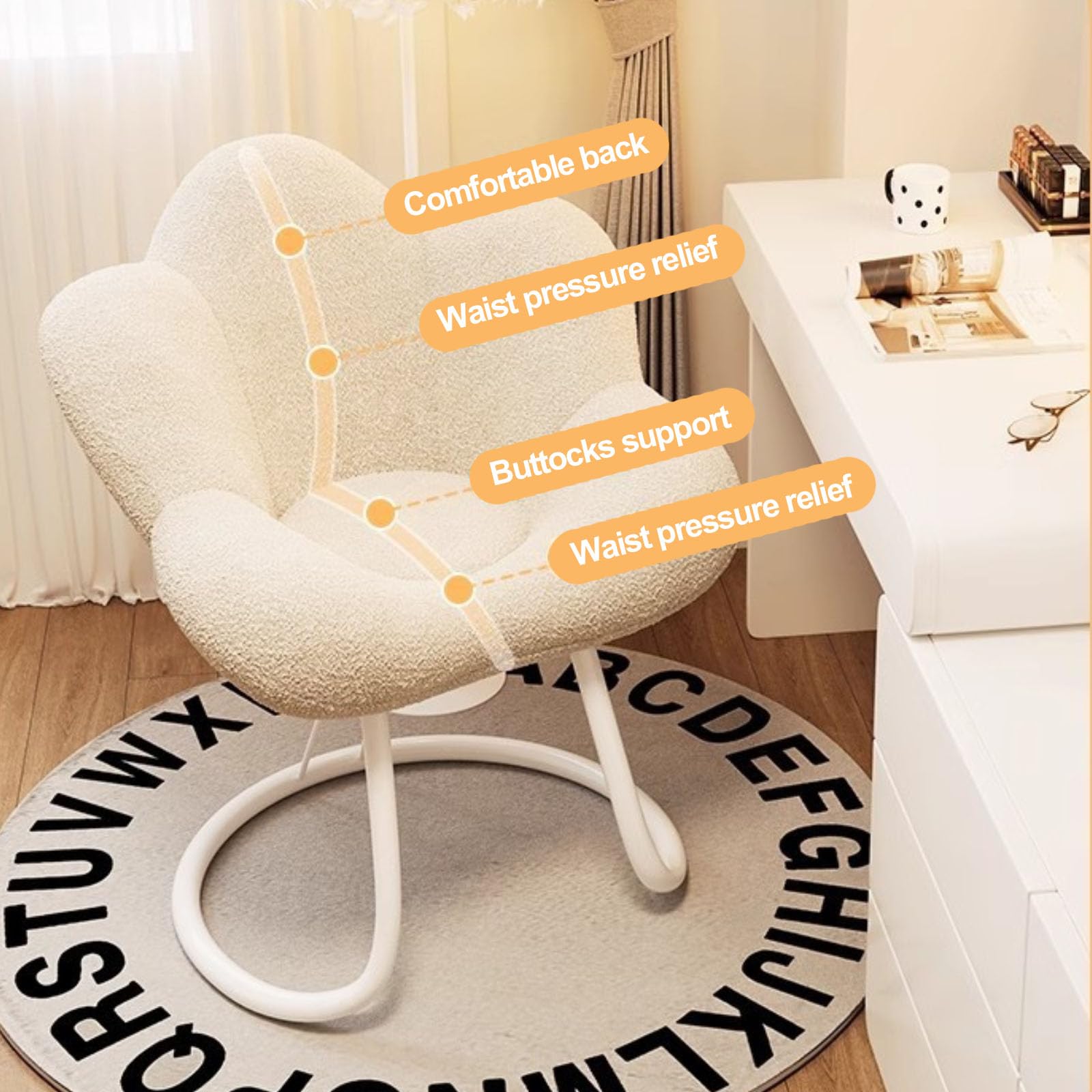 Kreativer Blumenhocker mit Blütenblatt-Rückenlehne, Make-up-Stuhl mit gepolsterter Rückenlehne, Salon-Sitz, grauer Beau-Stuhl für Make-up und Pflege