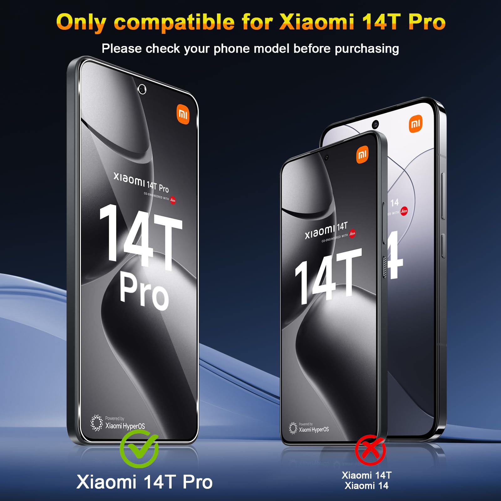 QULLOO Szkło hartowane do Xiaomi 14T Pro, 3 sztuki szkła ochronnego i 3 sztuki folii na aparat, twardość 9H, odporna na zarysowania HD, przezroczysta osłona ekranu