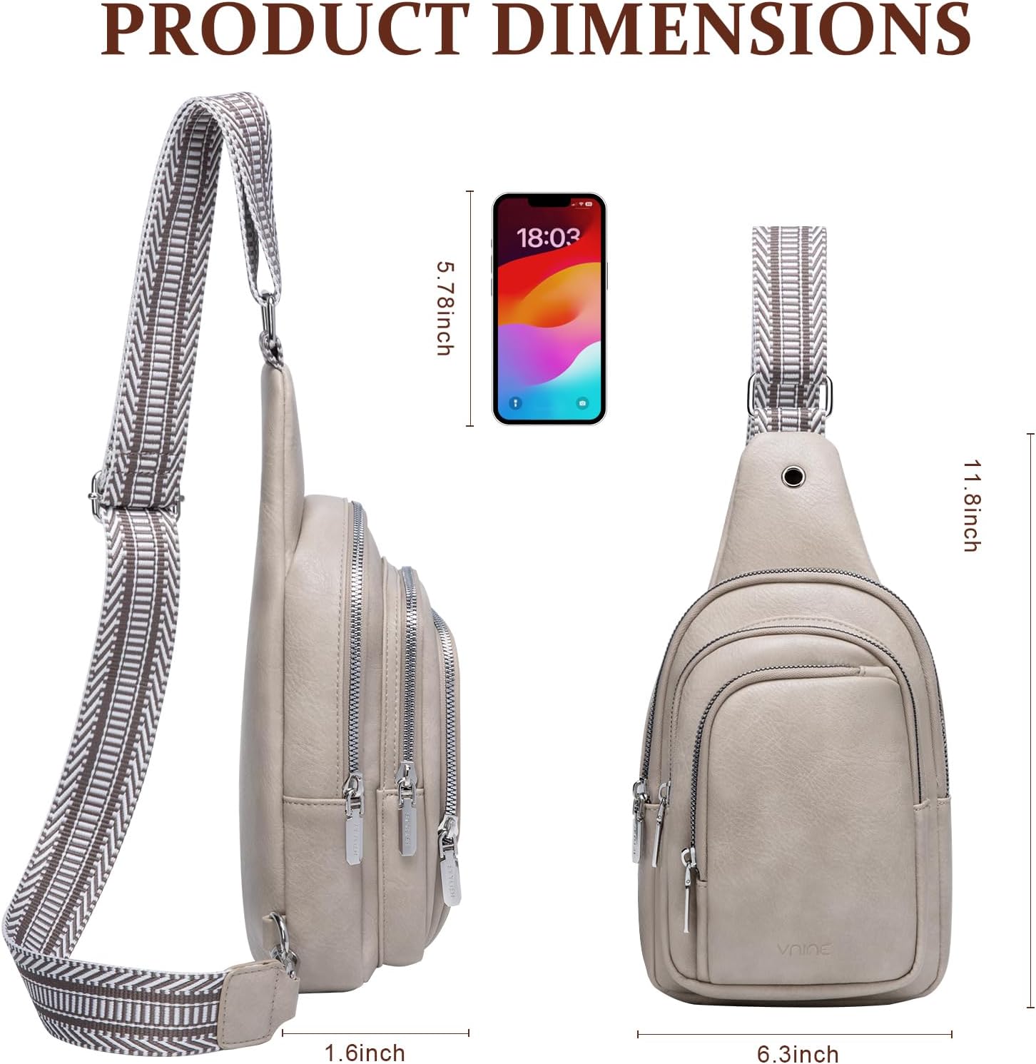 VNINE Sling Bag Crossbody Bags for Women: Leather Small Sling Backpack with 3 Pocket Fanny Packs Chest Bag for Dating Travel - Image 4