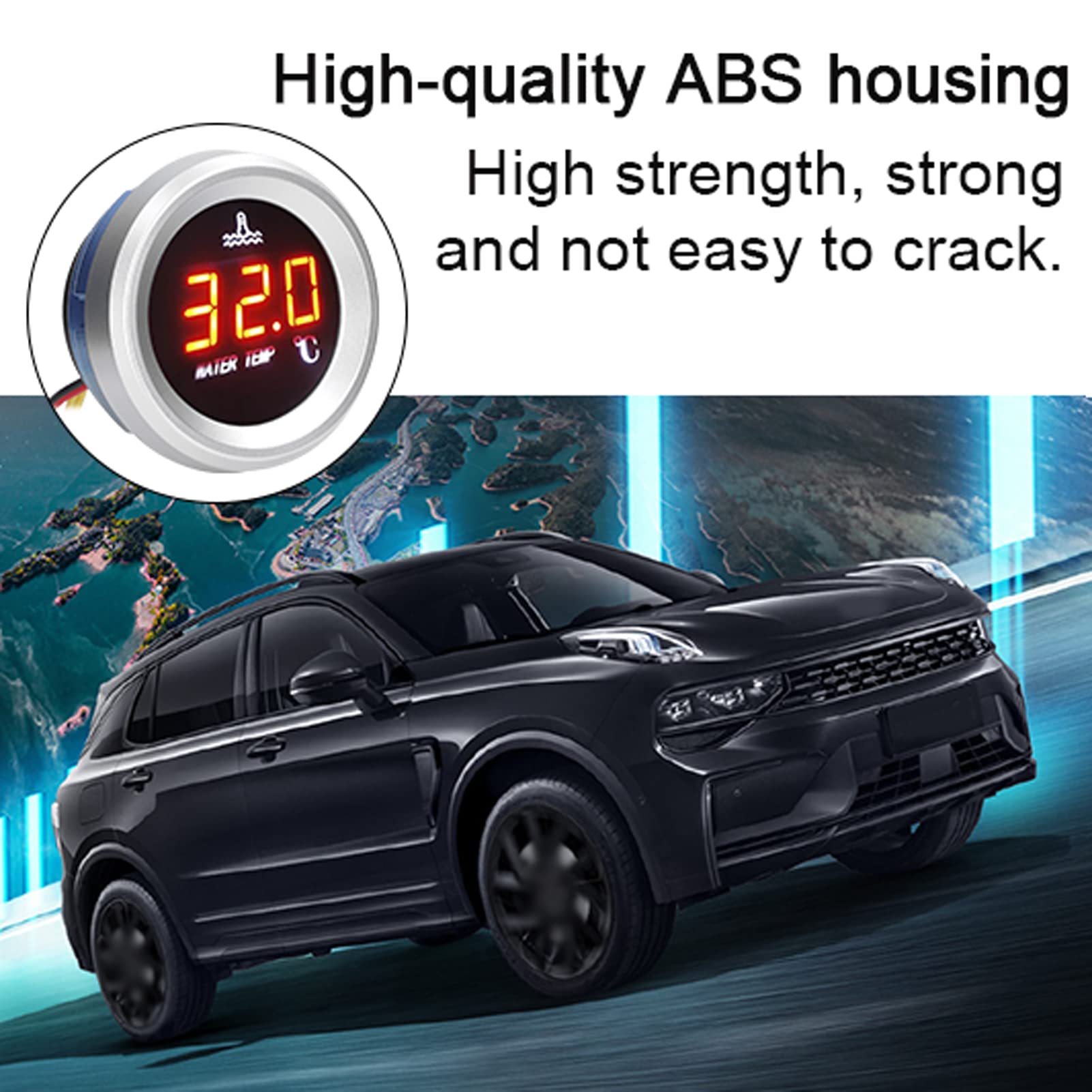 9-36V Misuratore di temperatura dell'acqua di 52mm,misuratore digitale dell'auto,Display LED con funzione di allarme del sensore di temperatura