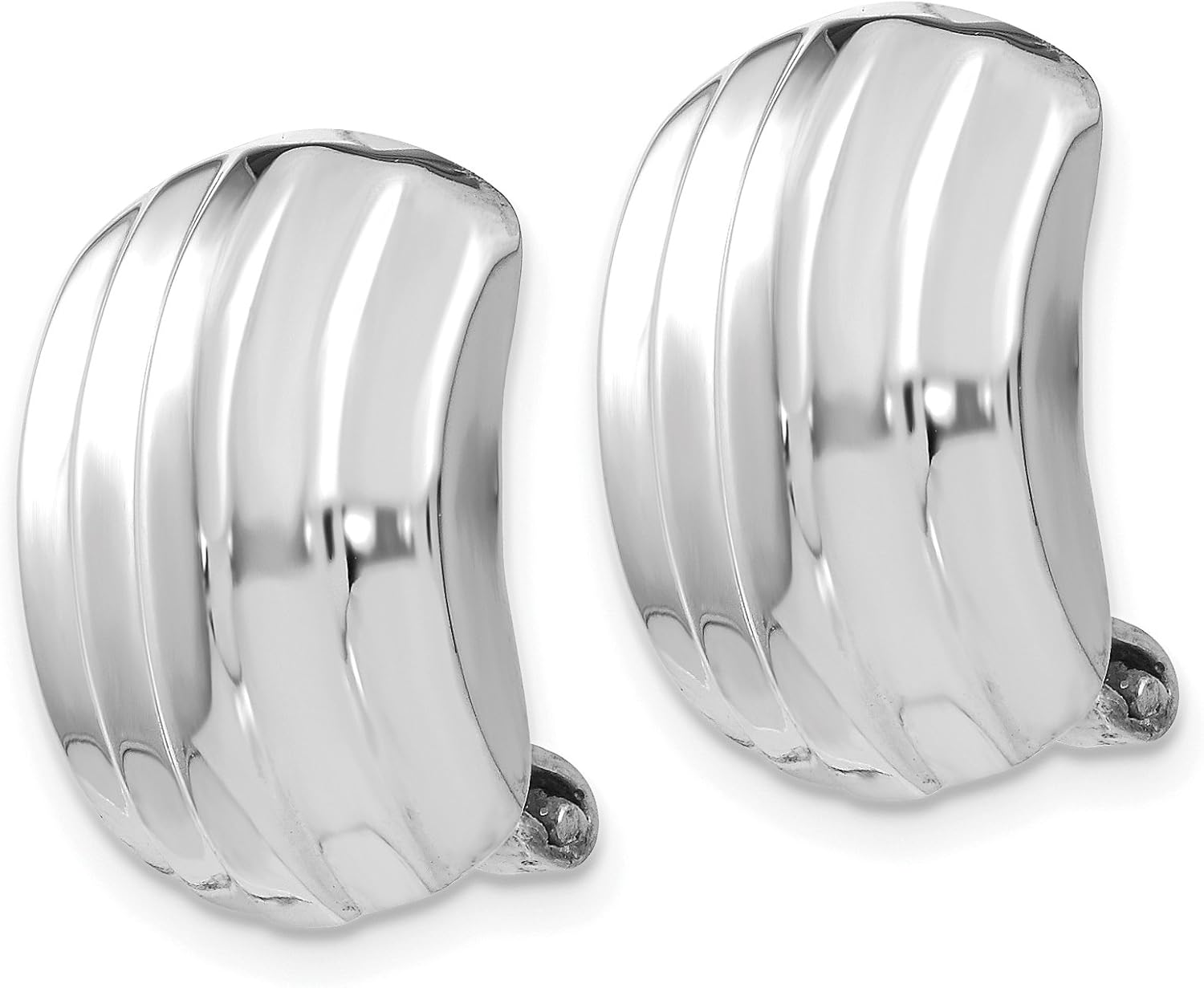 12mm Polished Ribbed Button Omega Back Clip-On Earrings in Real 14k Gold