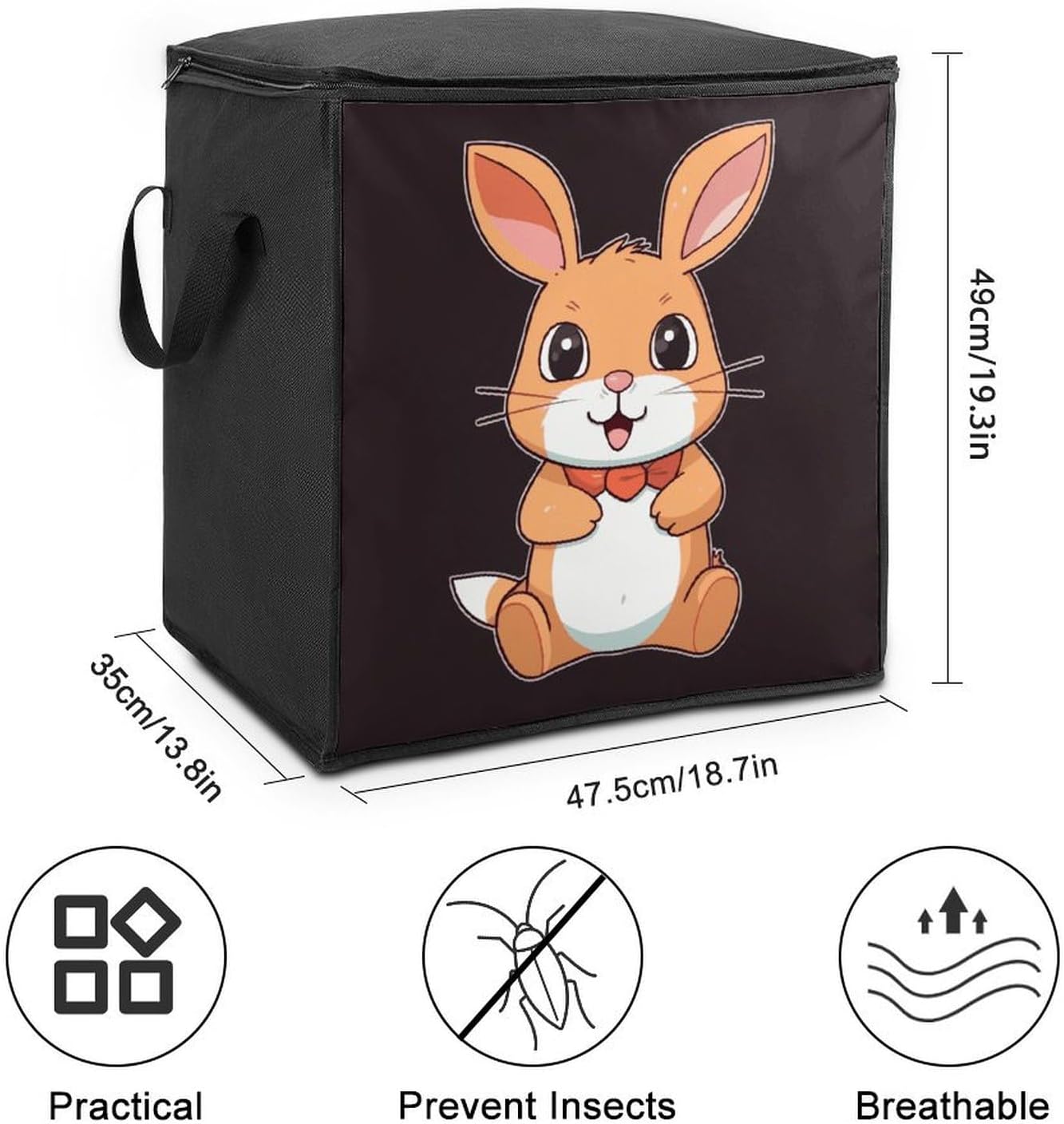 Portable Quilt Storage Bag,Cute Cartoon Rabbit Printed Foldable Wardrobe Storage Box Foldable Storage Bag with Lids And Handle Large Clothing Storage Bag for Comforters Clothes Blankets Pillows