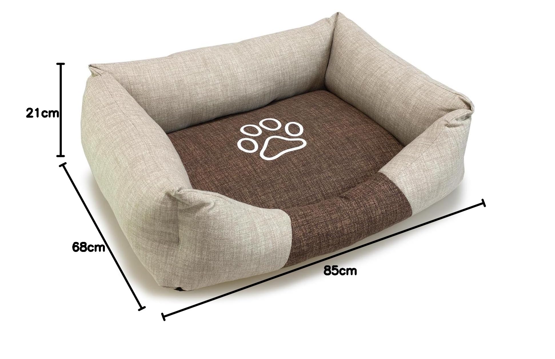 Arquivet Quadratisches Hundebett Braun und Beige mit Fußabdruck, 85 x 68 x 21 cm, Hundebett - Hundezubehör