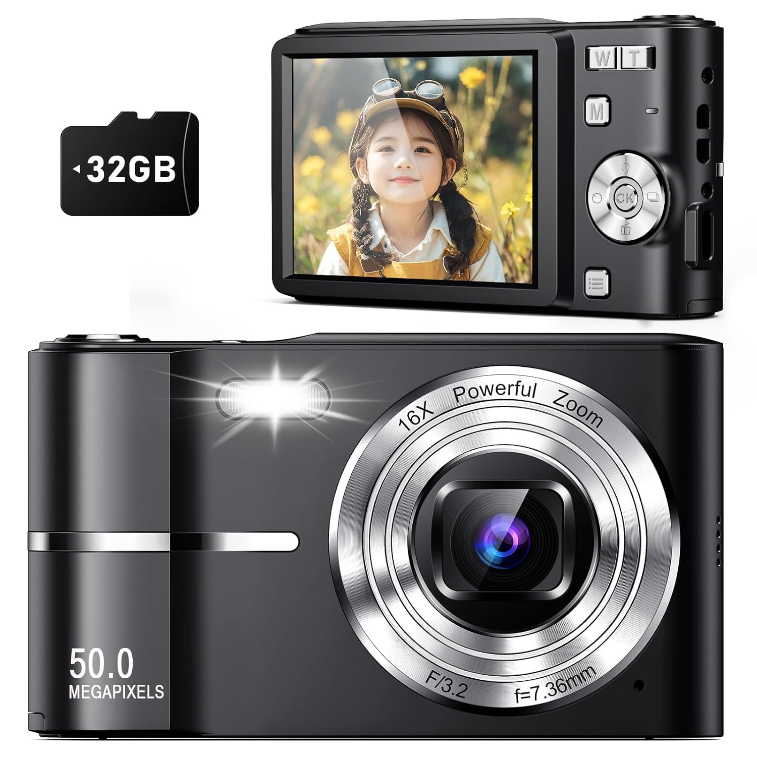 Upgrade Digital Camera, 50MP FHD 1080P with 16X Zoom, Anti-Shake, Compact for Kids, Includes 32GB SD Card & 2 Batteries – Black Upgrade Digital Camera, 50MP FHD 1080P with 16X Zoom, Anti-Shake, Compact for Kids, Includes 32GB SD Card & 2 Batteries – Black