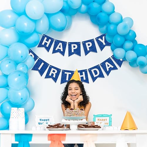 Miniatura 4 de Cartel azul de feliz cumpleaños con letras brillantes de 98 pulgadas con purpurina preencordada para niños, niños, hombres, decoración de cumpleaños