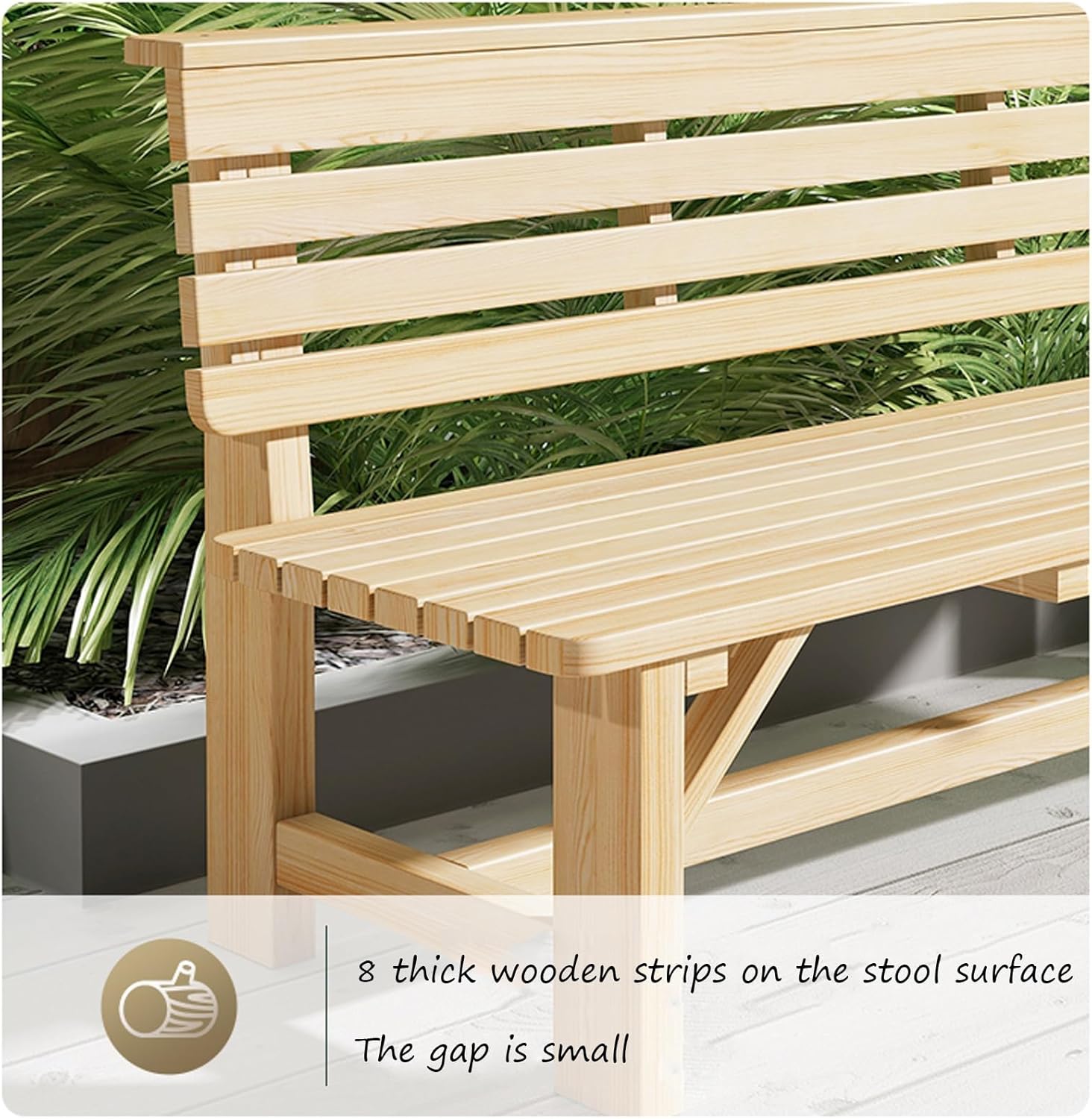 Pine Wooden Bench Park, Chair with Backrest and Armrests, Load Capacity of up to 160 Kg, 8 No Gaps Between Thick Wooden Strips, Patio Outdoor Garden Bench (Color : Wood Color, Size : 39.3in/1