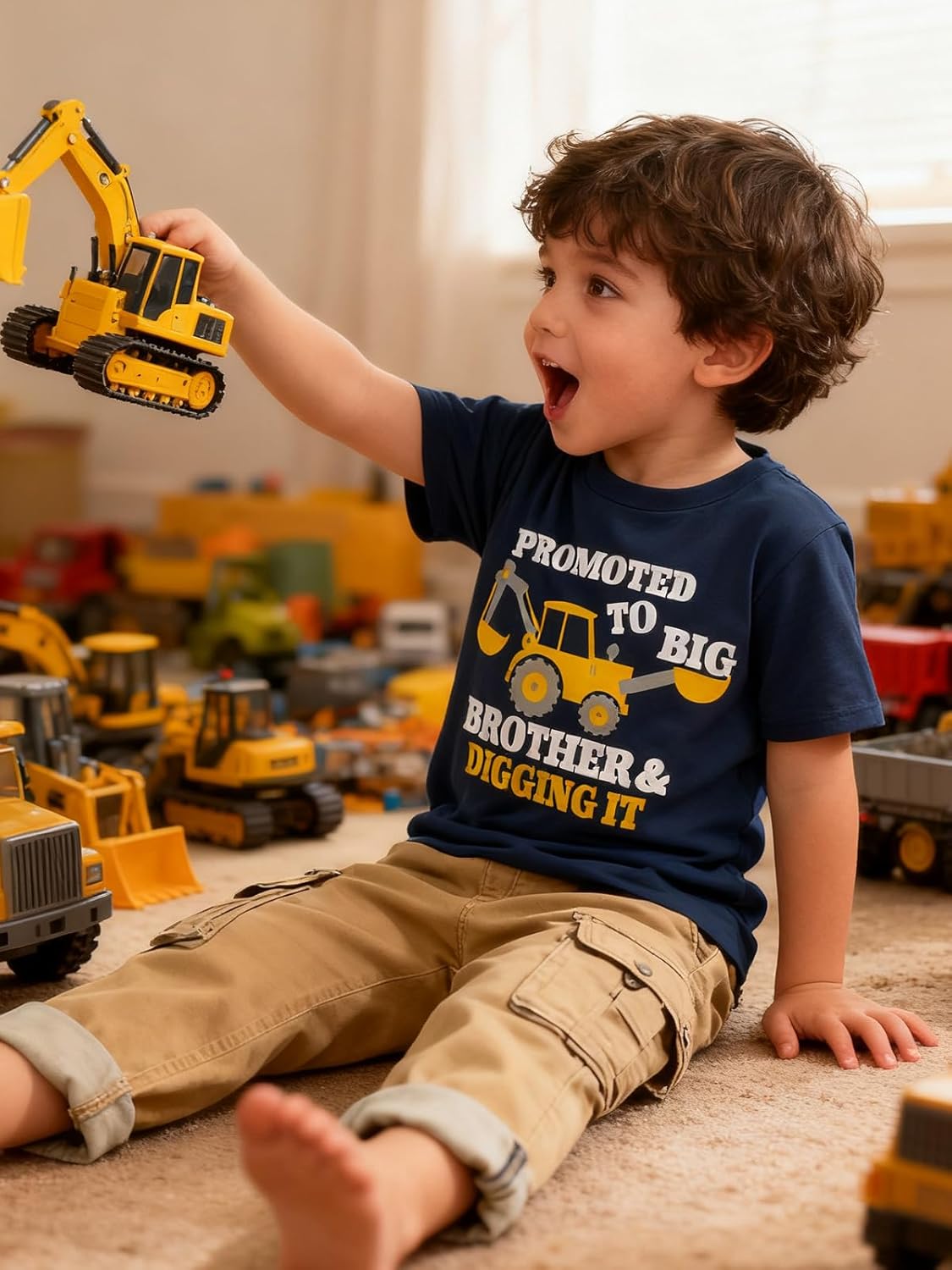 Funnycokid Big Brother T Shirt for Toddler Boys Tee Construction Promoted Short Sleeve 1-6 Years - Image 2