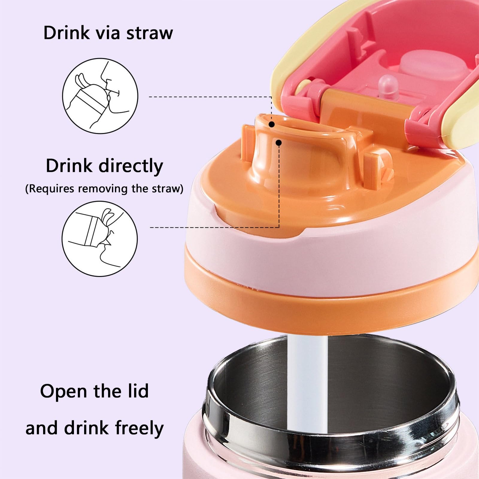 Termo para Cafe Caliente, Gran Capacidad, Diseño A Prueba de Fugas, Fácil de Transportar, Ideal para La Escuela, El Trabajo, El Deporte y Los Viajes(Pink)