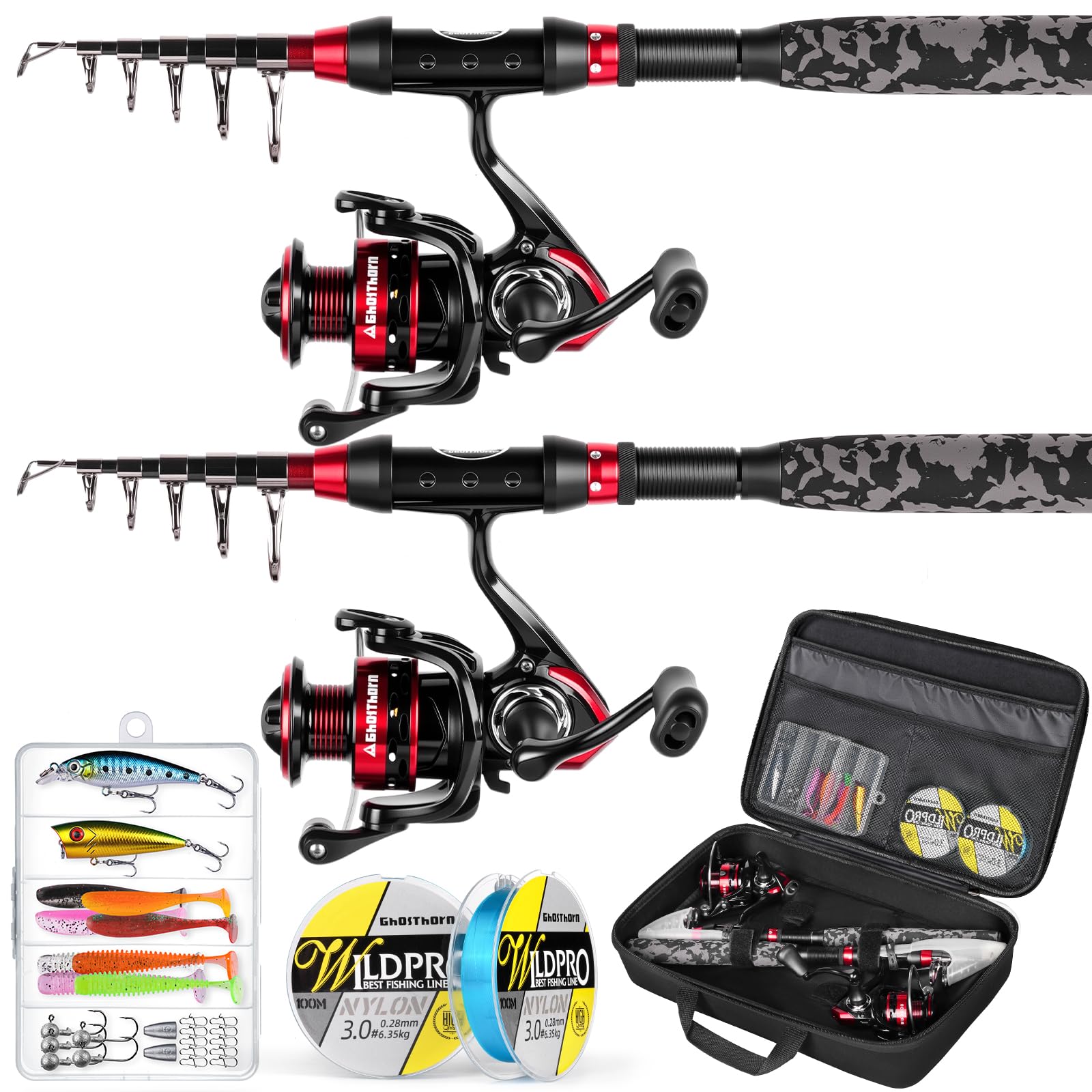 best portable fishing poles Ghosthorn Rod and Reel Combo Travel Fishing Set Carbon Fiber with Carrier Bag : Sports & Outdoors Lizards Guru Super Pellet Waggler Size:12/0 2 Pack DWE 7mm Swivel Age Group