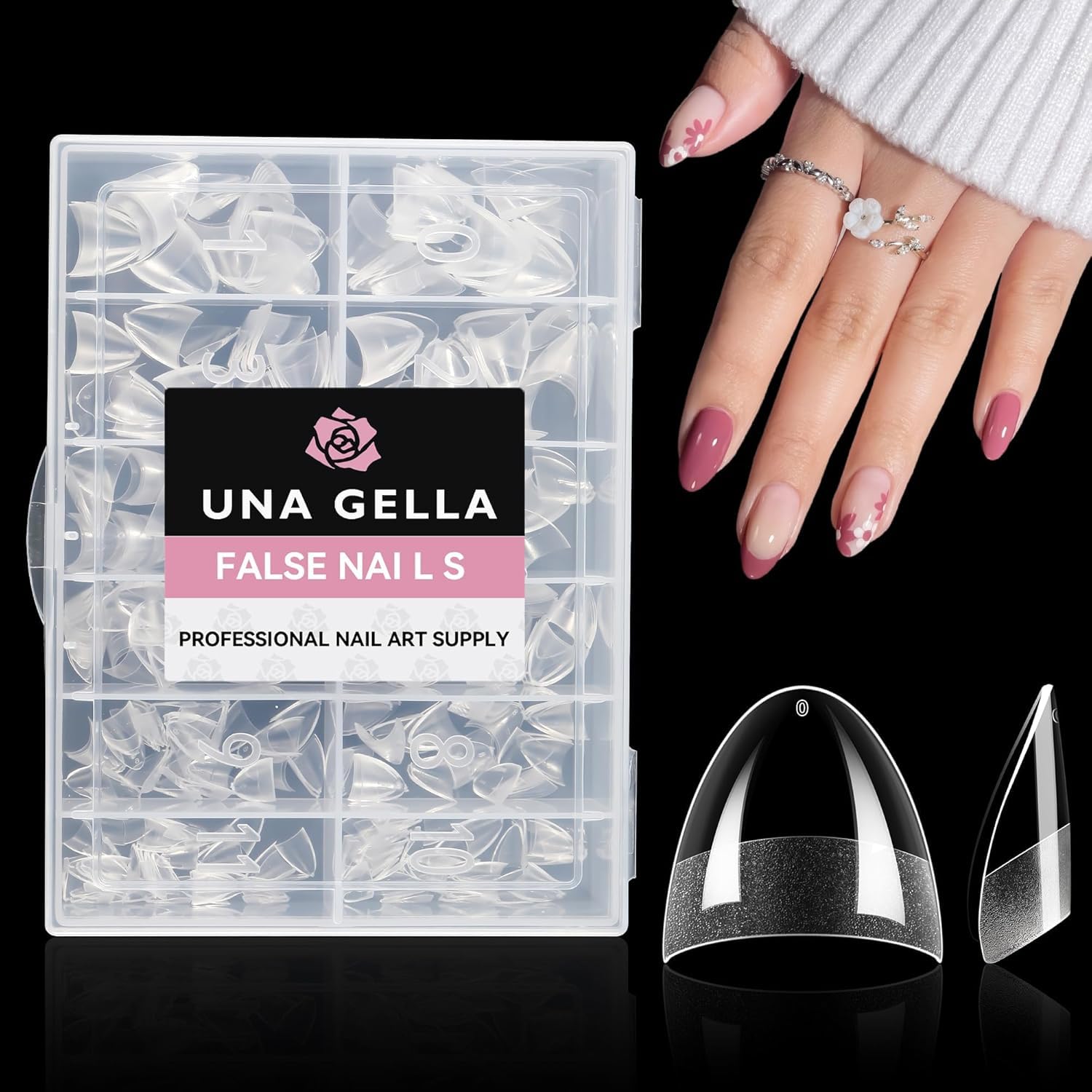 UNA GELLA Tips für Gelnägel Kurze Mandel, 504 Stück 12 Größen Nageltips Halbe Abdeckung Press on Nails Soft Gel Vorgeätzte DIY Salon Acryl Nägel für Hausnagelverlängerung