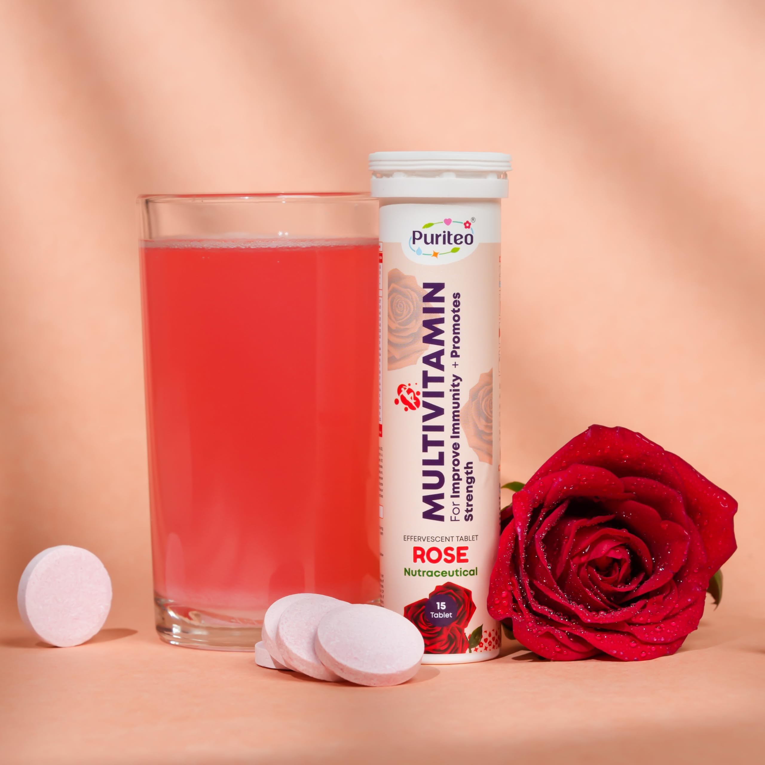 Hot Bargains Effervescent Electrolyte 30 Multivitamin Tablets Ideal for Improving Immunity and Promoting Strength with Rose Flavors (One Size, Rose)