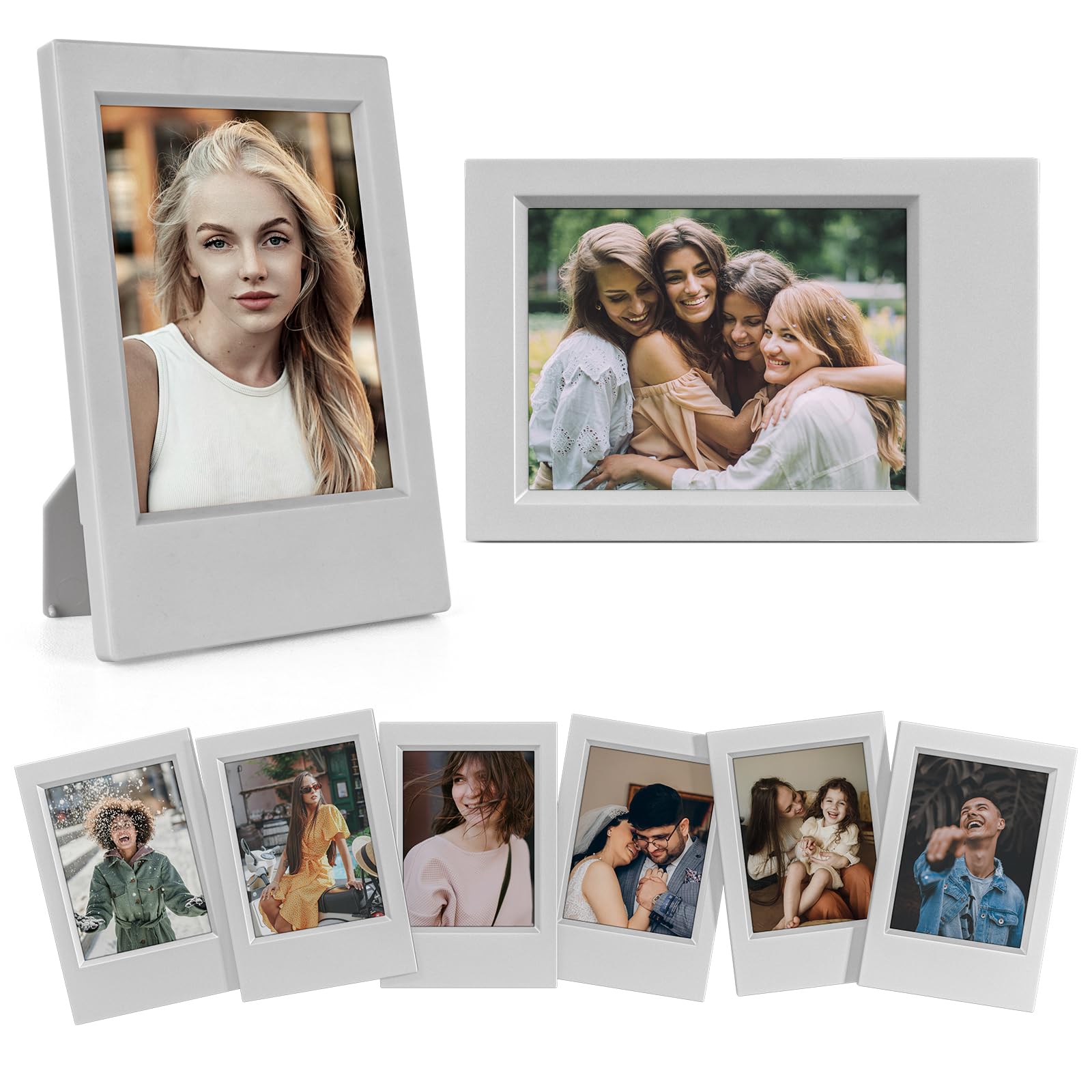 HIYQIN 2x3 Mini Photo Frames - 8 Pack Mini Picture Frames for Fujifilm Instax 3” Instant Film - for Instax Mini 12 11 9 8 99 7s 90 40 EVO SE - Freestanding Photo Holder - Grey