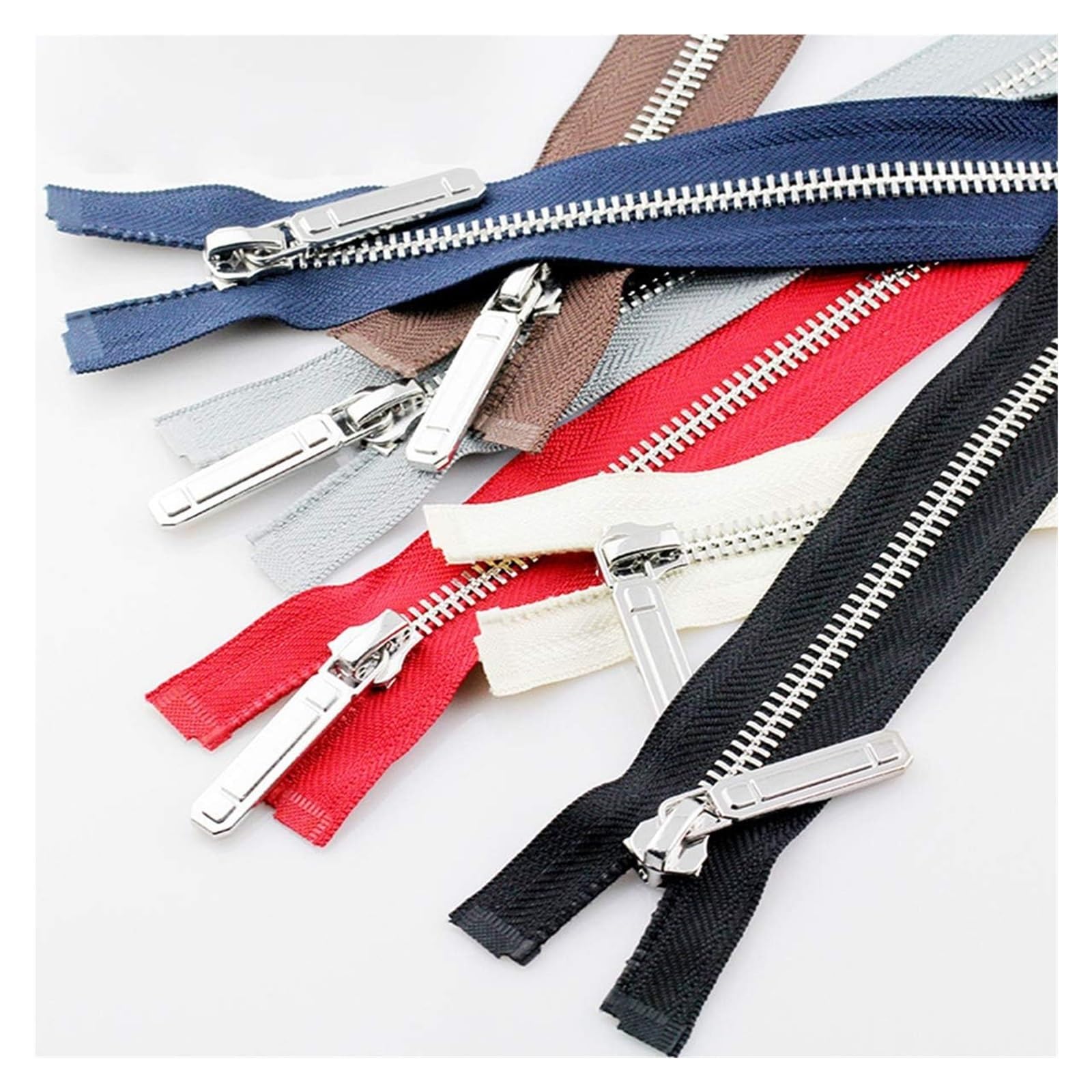 Cerradura de Costura, Cremallera Invisible, Cremallera de Metal con Extremo Abierto, Cierre automático, decoración de Dientes Plateados, Accesorio Artesanal, 70/150cm, 8#, 1 ud.