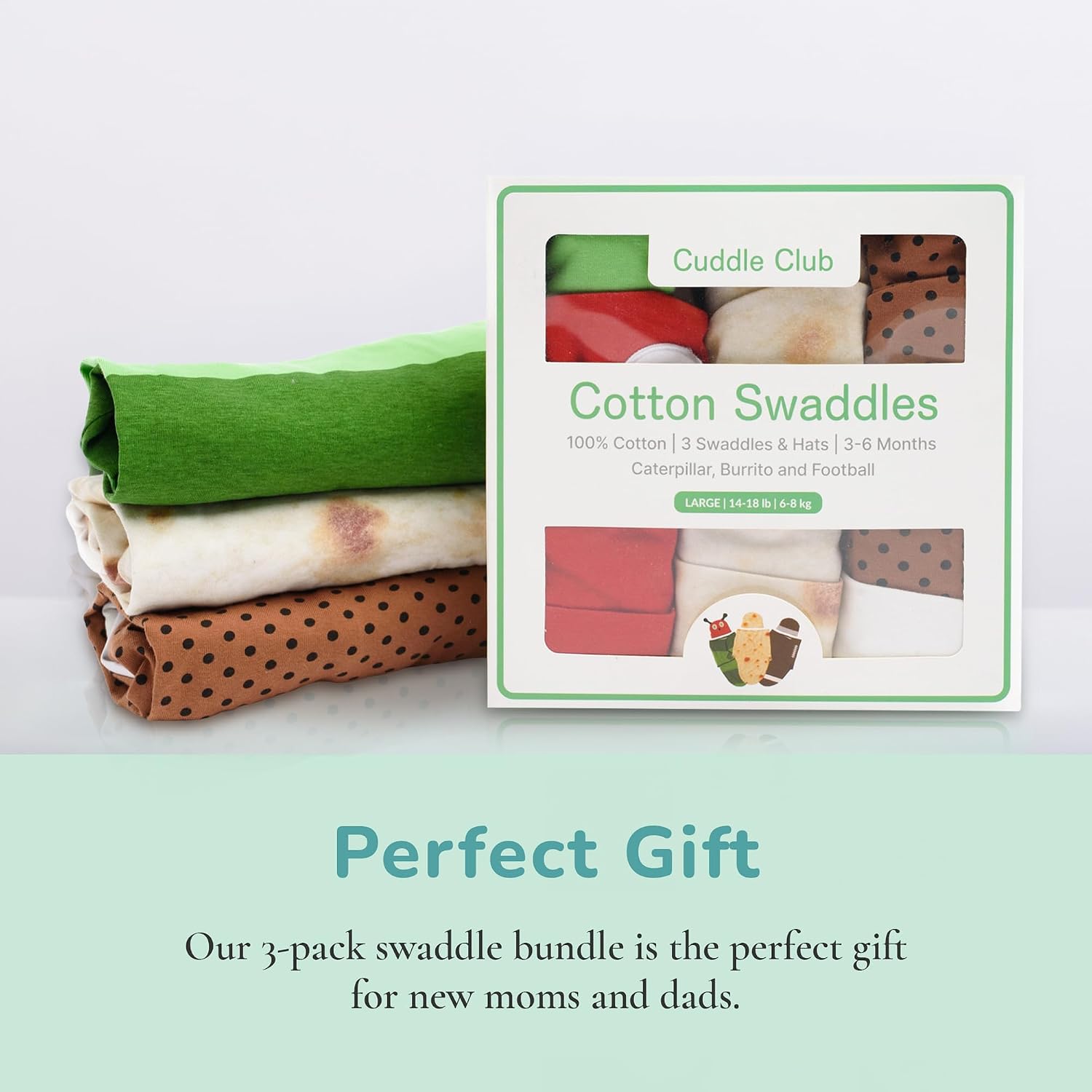 Cuddle Club Swaddles for Newborns - Baby Swaddle Blanket for Boys & Girls - Adjustable Hook-and-Loop Cotton Wrap for Newborn 0-3 & 3-6 Months with hat