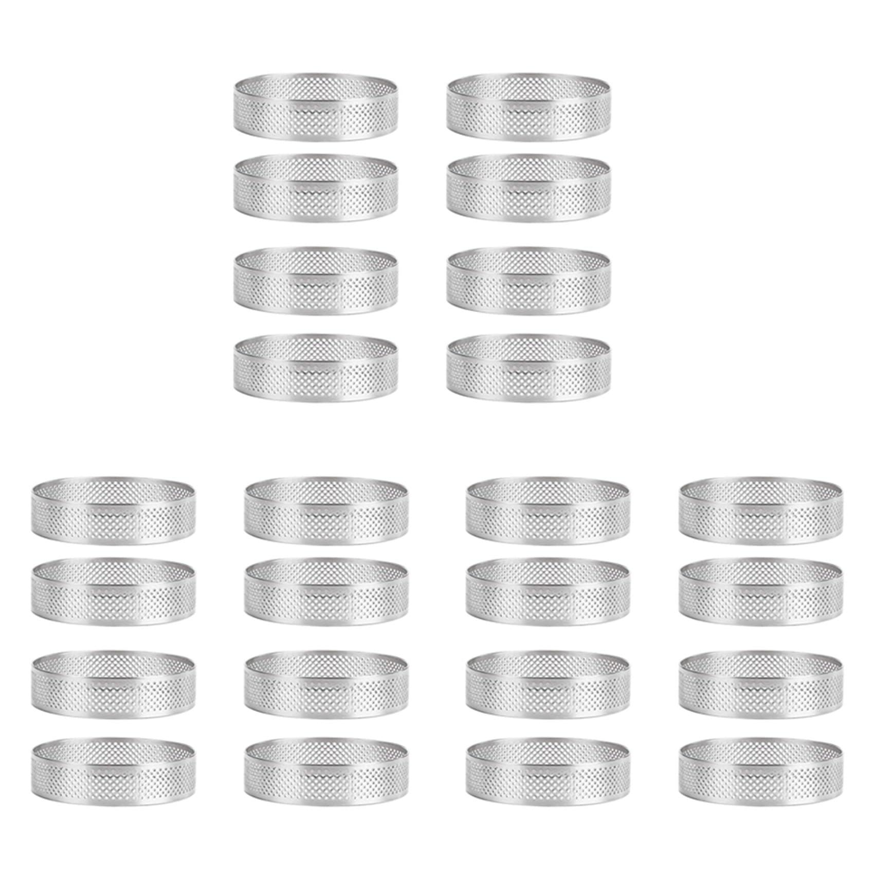 Hndhbfgrt 24Pc Stainless Steel Tart Ring, Heat- Perforated Cake Mousse Ring Round Double Rolled Tart Ring Metal Mold 10cm