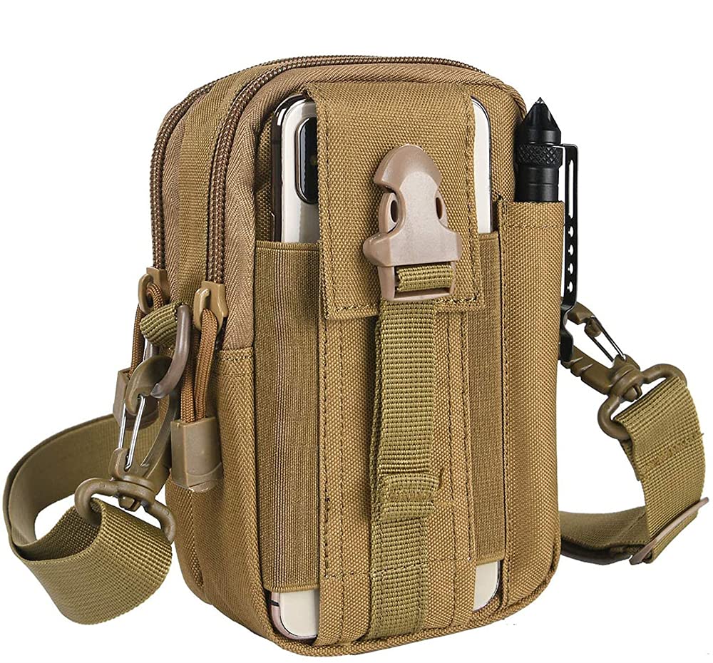 DELFINO Tactical Waist Bags, Universal Outdoor Waist Pack Molle EDC Pouch With Outdoor Hook Utility Gadget Waist Bag For Sports, Hiking, Camping, Traveling (Khaki)