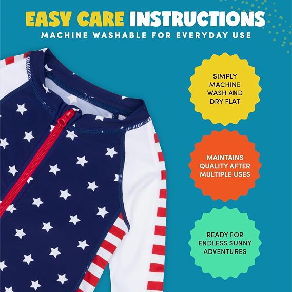 SwimZip UPF50+ Boys Swim Shirt, Long Sleeve One Piece Kids Sunsuit | Baby, toddler and boys' sunsuit with quick dry fabric, easy full zip, and sun protection that blocks 98% of UVA & UVB rays