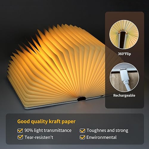 Miniatura 3 de Lámpara de libro plegable retro, luz nocturna LED novedosa, lámpara de escritorio de 3 colores, regalo para amantes de los libros y bibliotecarios