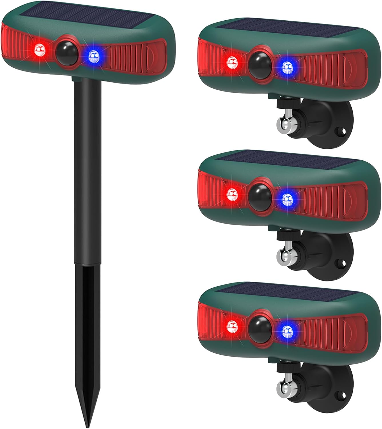 Solar Outdoor Motion Sensor Alarm Detector: LED Strobe Infrared Flashing Warning Light,2 * 129db Loud Noise Maker,Red&Blue Motion Activated Strobe Light for Family Security for Farm Barn