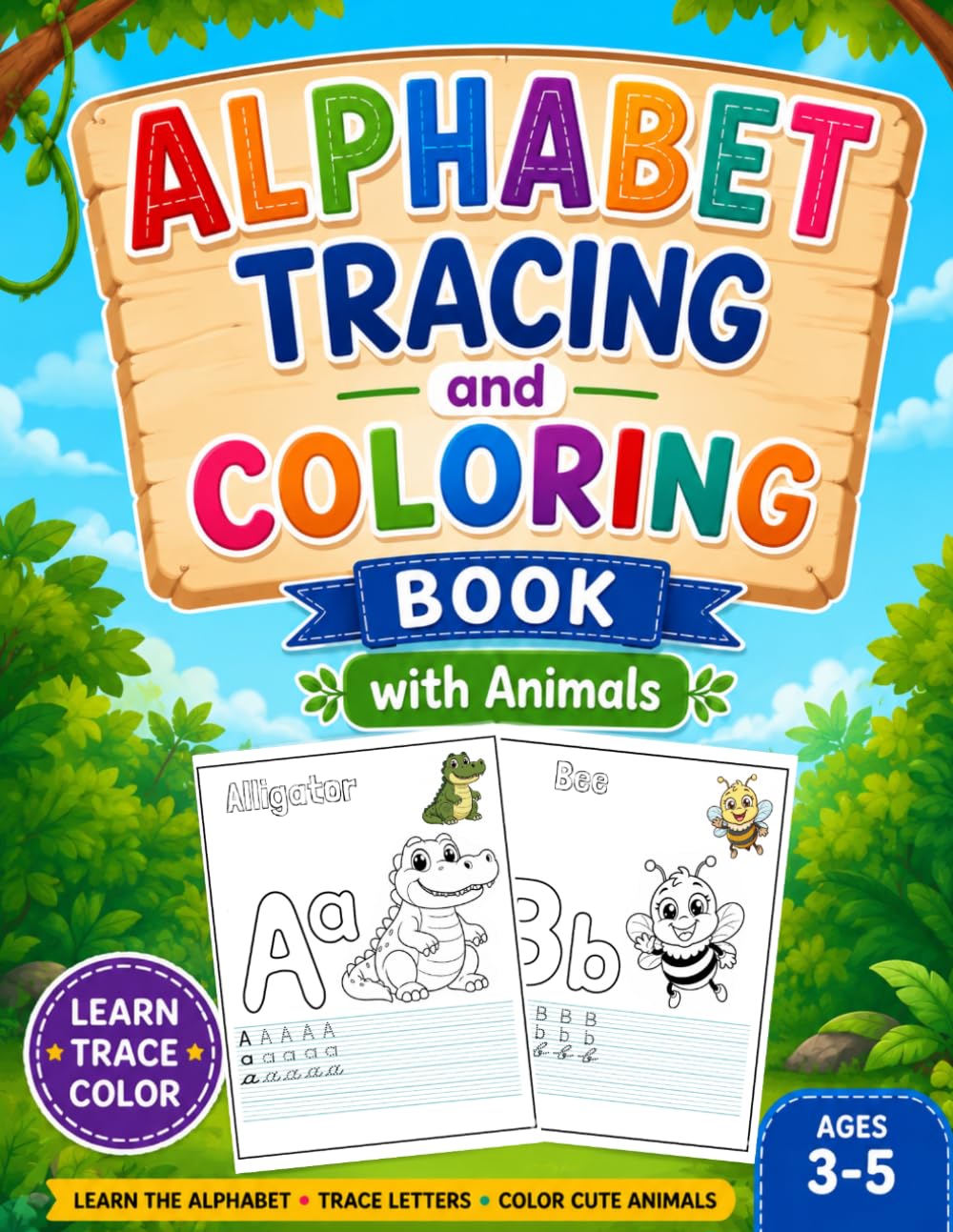alphabet tracing and coloring: book with animals