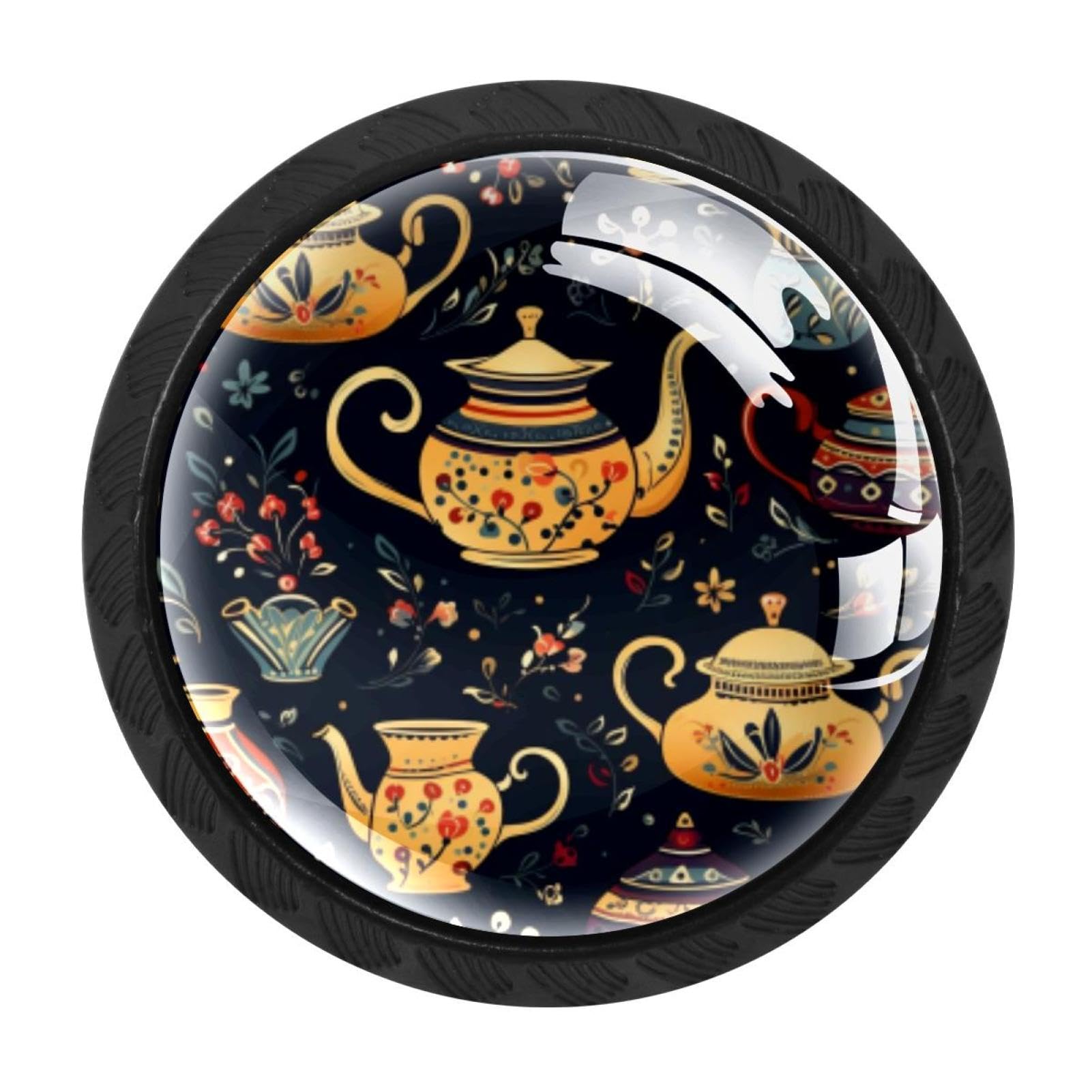 CHENZZZZ 4 Pack Black Arabian Tea Kettle Drawer Knobs, Cabinet Knobs Round Glass Knobs for Kitchen Cabinet Hardware Bathroom 35MM