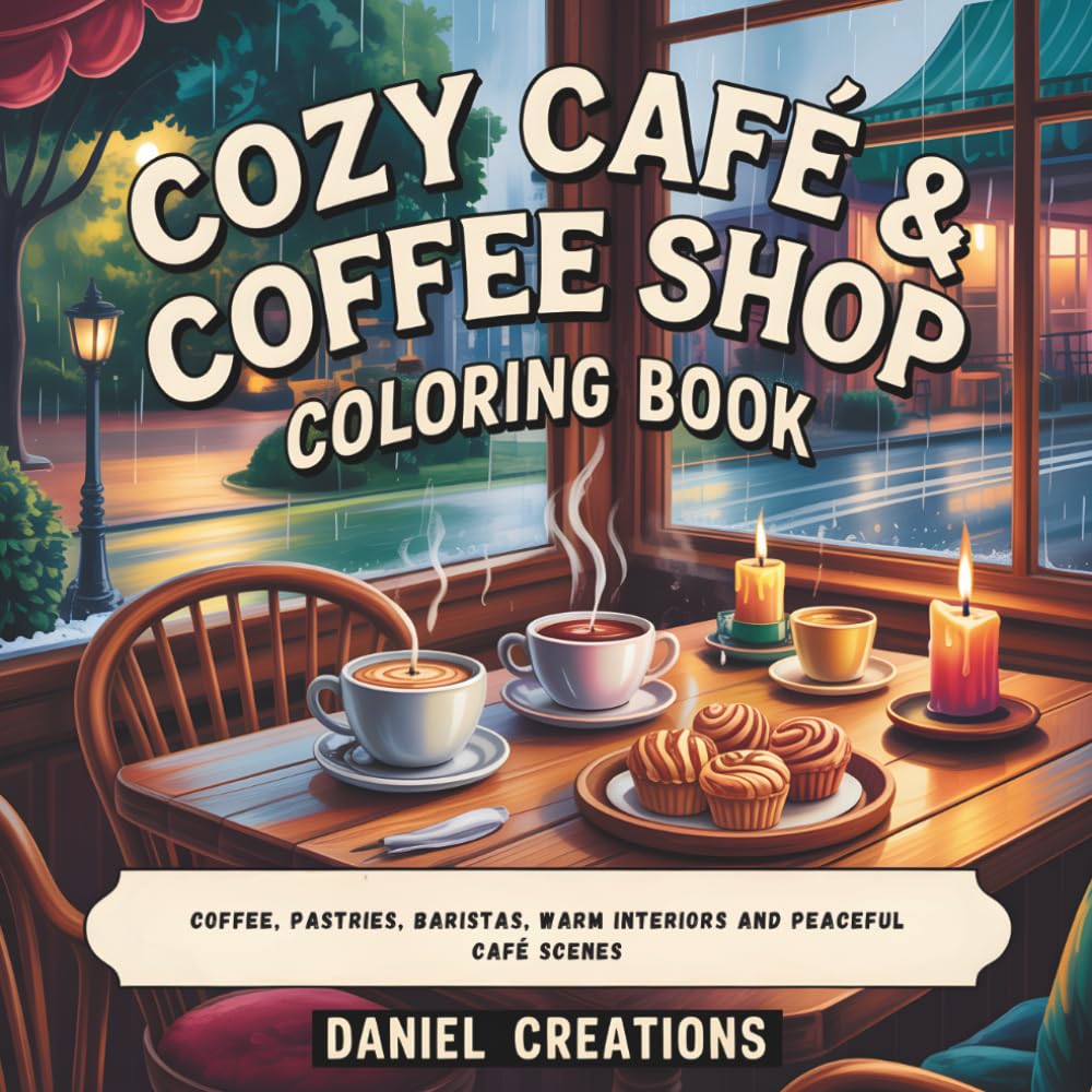 Cozy Café & Coffee Shop Coloring Book: Coffee, Pastries, Baristas, Warm Interiors and Peaceful Café Scenes