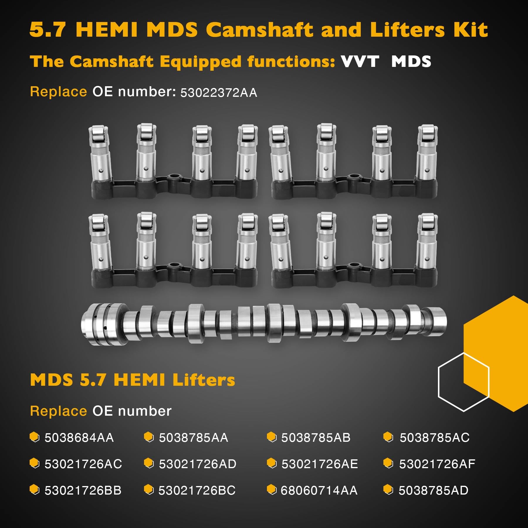 MDS 5.7L Hemi Camshaft Lifter Kit With Oil Pump Set,Compatible with 2009-2015 Chrysler 300 Dodge Challenger Charger Durango Ram 1500 Jeep Grand Cherokee Commander, Replace# 53022372AA 5038684AA