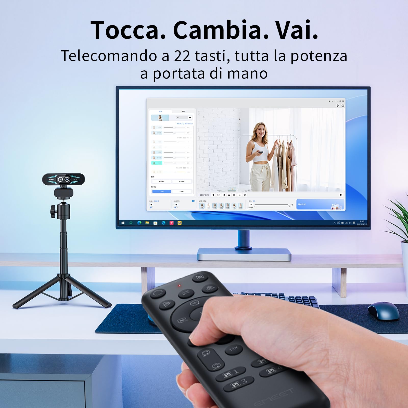 EMEET Webcam 4K con doppia fotocamera, con Obiettivi Grandangolari e Telefoto, Zoom Ibrido fino a 11X e Autofocus PDAF, Telecomando, Illuminazione RGB, 2 Microfoni, Ideale per Live Streaming