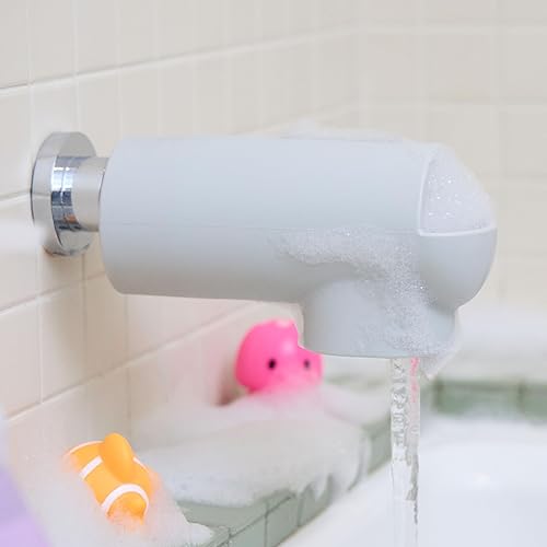 Miniatura 3 de Munchkin Soft Spot - Cubierta de boquilla de baño para bebé, protector de bañera con dispensador de baño de burbujas integrado, silicona, gris