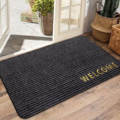 LYGLIGH Welcome Door Mat: Heavy Duty Front Door Mats for Entrance?Durable Doormat for Indoor Outdoor?Non Slip Stain Resistant Entryway Rug?Low Profile Floor Mat for Patio Garage, 30"x17", Dark Gray.