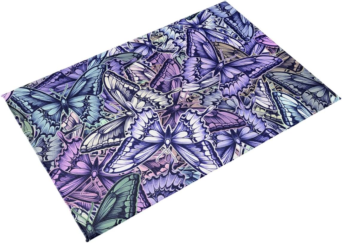 Purple Blue Teal Butterfly Outdoor Rug for Patio/Deck/Porch, Non-Slip Large Area Rug 4 x 6 Ft, Modern Abstract Art Indoor Outdoor Rugs Washable Area Rugs, Reversible Camping Rug Carpet Runner