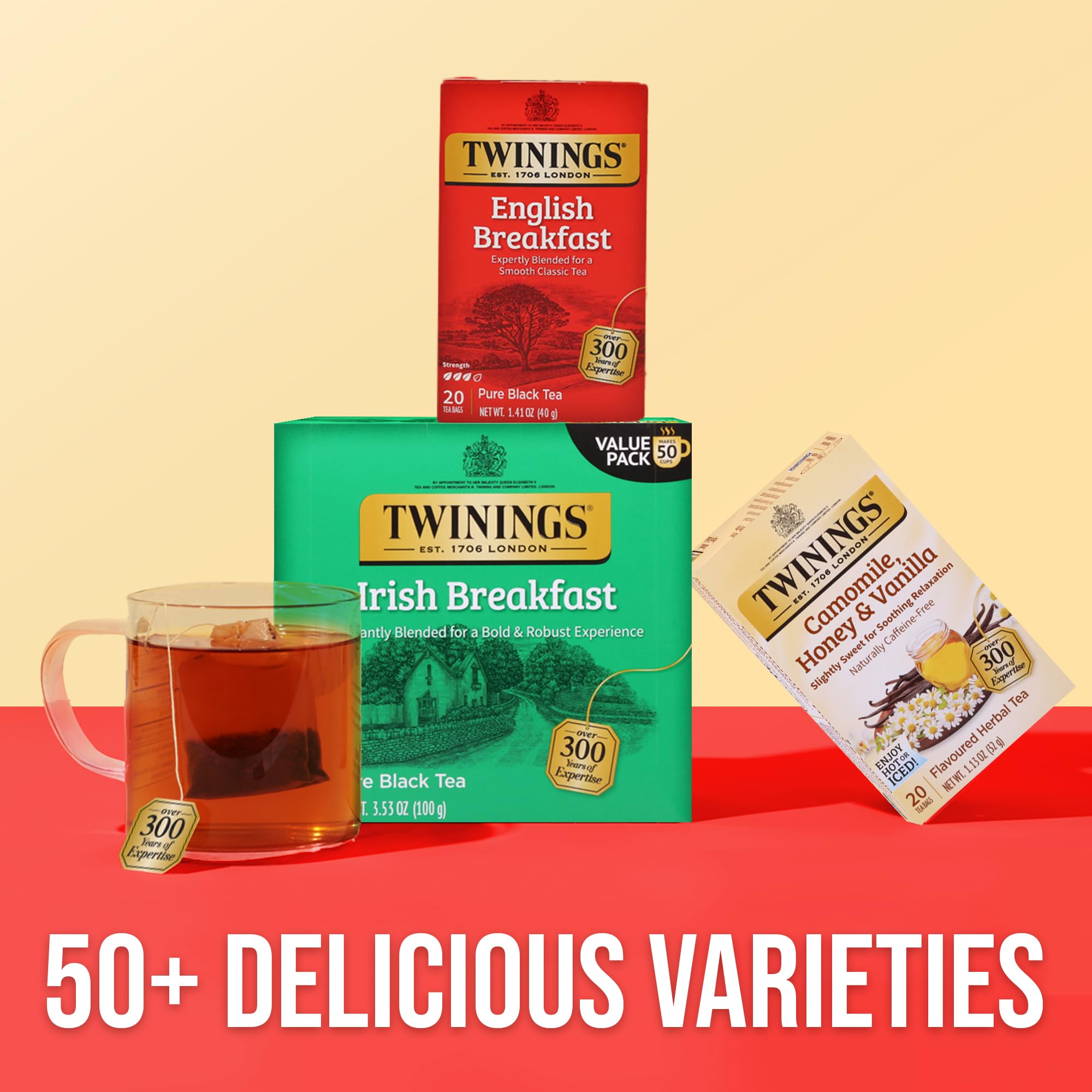 Twinings of London Irish Breakfast Black Tea Bags, 50 Count (Pack of 6)